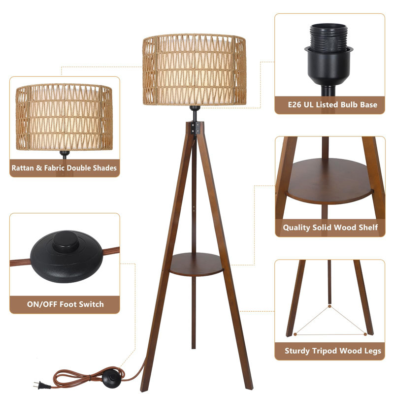 Corrigan Studio Boho Tripod Floor Lamp with Shelves Wayfair